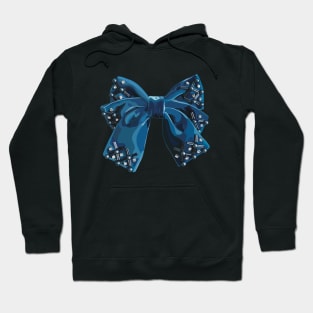 Blue velvet double bow with pearl, beads and crystal embroidery Hoodie